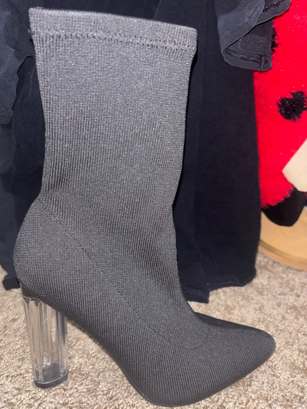 Fashion Nova Ella15 Pointed Toe Clear Block Heel Boots 9